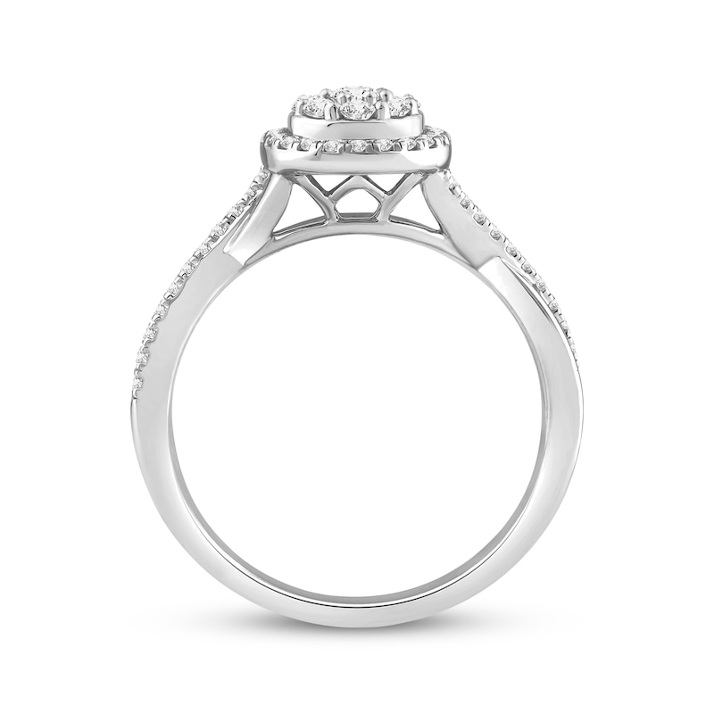 Multi-Diamond Center Pear Halo Engagement Ring 1/2 ct tw 14K White Gold