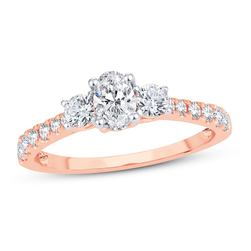Memories Moments Magic 3-Stone Diamond Engagement Ring 1 ct tw Oval & Round 14K Rose Gold