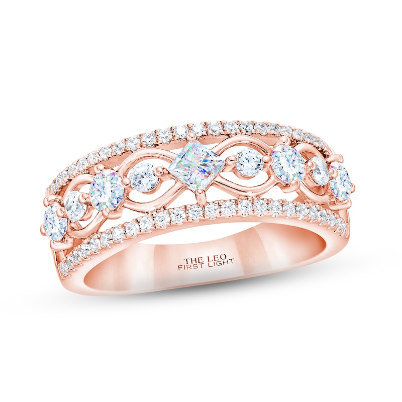 THE LEO First Light Diamond Princess & Round-Cut Anniversary Ring 1 ct tw 14K Rose Gold