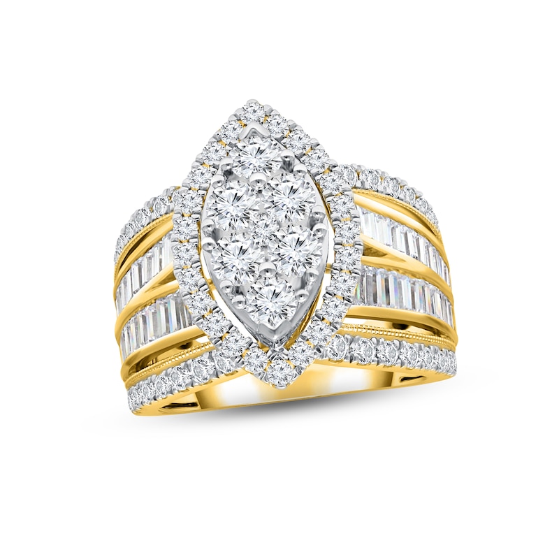 Multi-Diamond Engagement Ring 3 ct tw Round & Baguette-cut 14K Yellow Gold