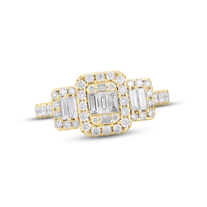 Memories Moments Magic Multi-Diamond Engagement Ring 1 ct tw Baguette & Round-cut 14K Yellow Gold