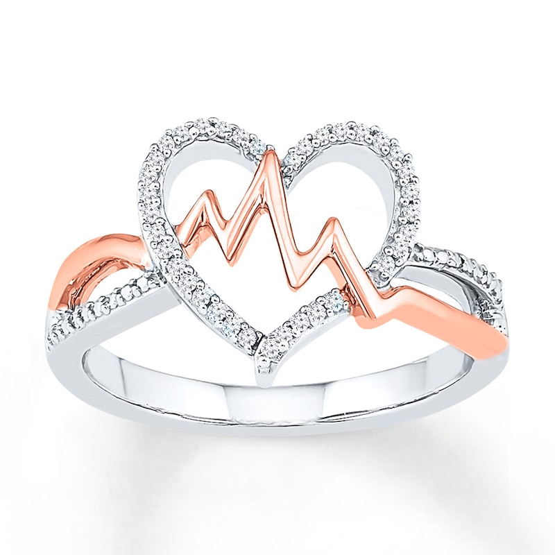 Heartbeat Ring 1/8 ct tw Diamonds Sterling Silver & 10K Rose Gold