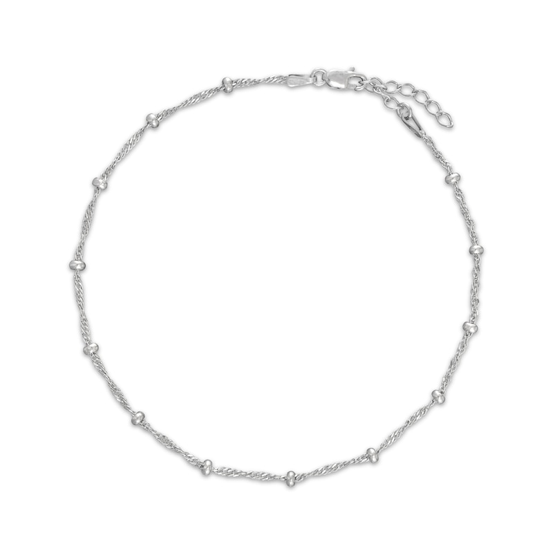 Solid Diamond-Cut Singapore Bead Chain Anklet Sterling Silver 10"