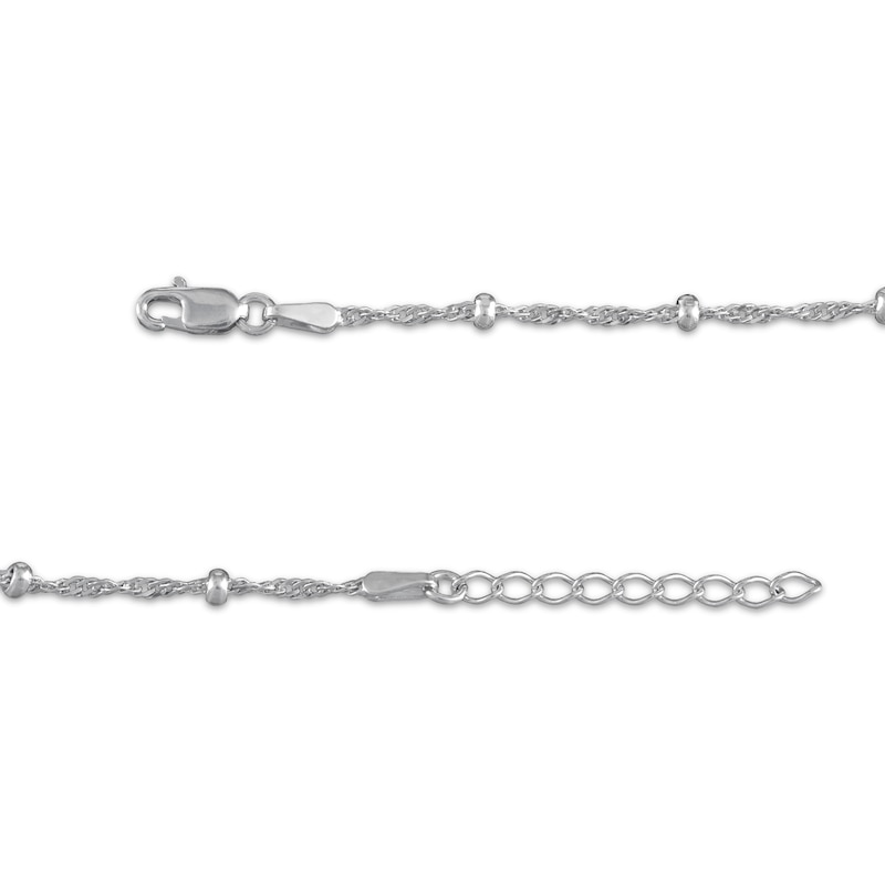 Solid Diamond-Cut Singapore Bead Chain Anklet Sterling Silver 10"