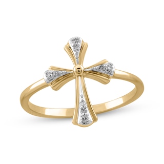 Diamond Flared Cross Ring 1/20 ct tw 14K Yellow Gold Size 7 | Kay