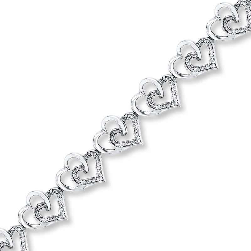 Diamond Heart Bracelet 1/15 ct tw Round-cut Sterling Silver