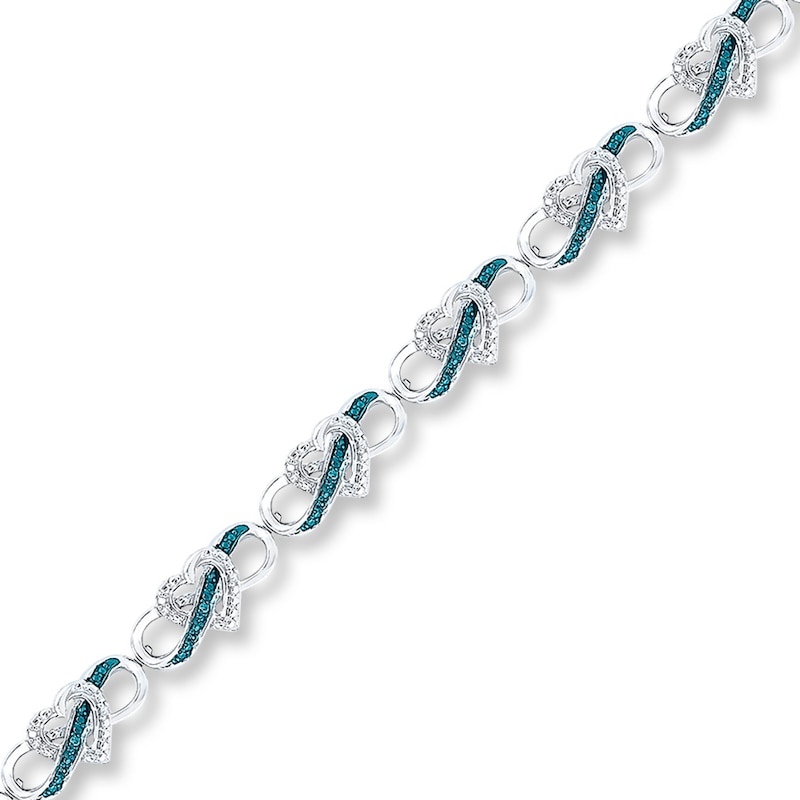 Diamond Heart Bracelet 1/6 cttw Blue/White Sterling Silver