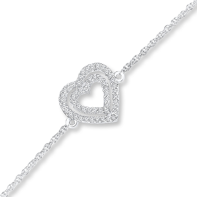 Diamond Heart Anklet 1/10 ct tw Round-cut Sterling Silver