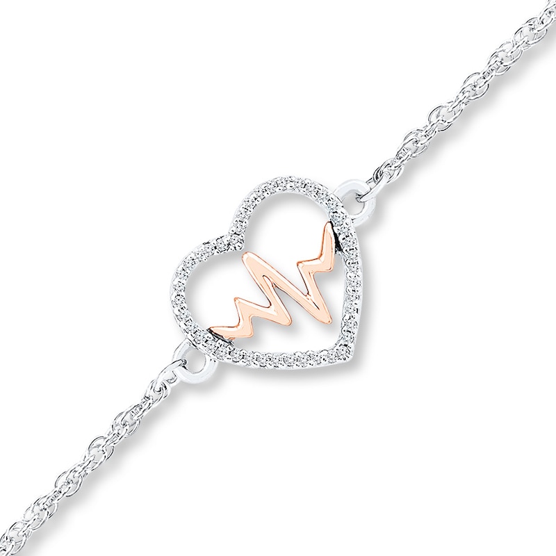 Heartbeat Anklet 1/15 ct tw Diamonds Sterling Silver & 10K Rose Gold