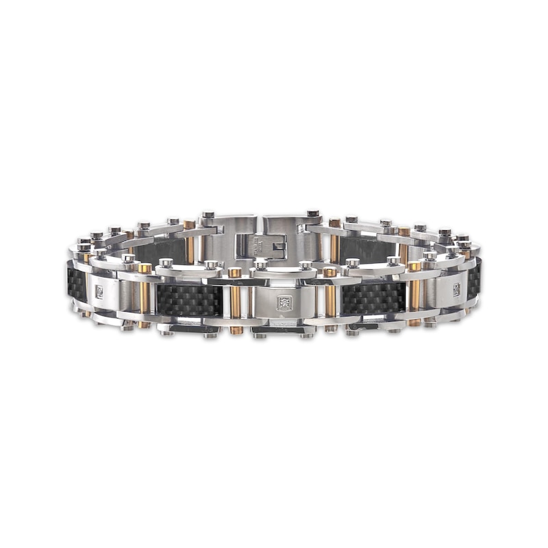 Men's Diamond Bracelet Stainless Steel & Black Carbon Fiber 8.5"