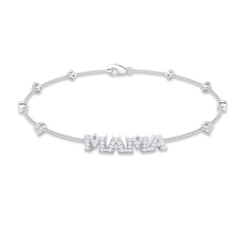 Diamond "Mama" Bracelet 1/4 ct tw Round-cut Sterling Silver 7"
