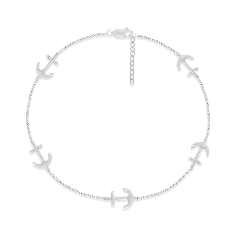 Diamond Anchor Anklet 1/20 ct tw Round-cut Sterling Silver 9"