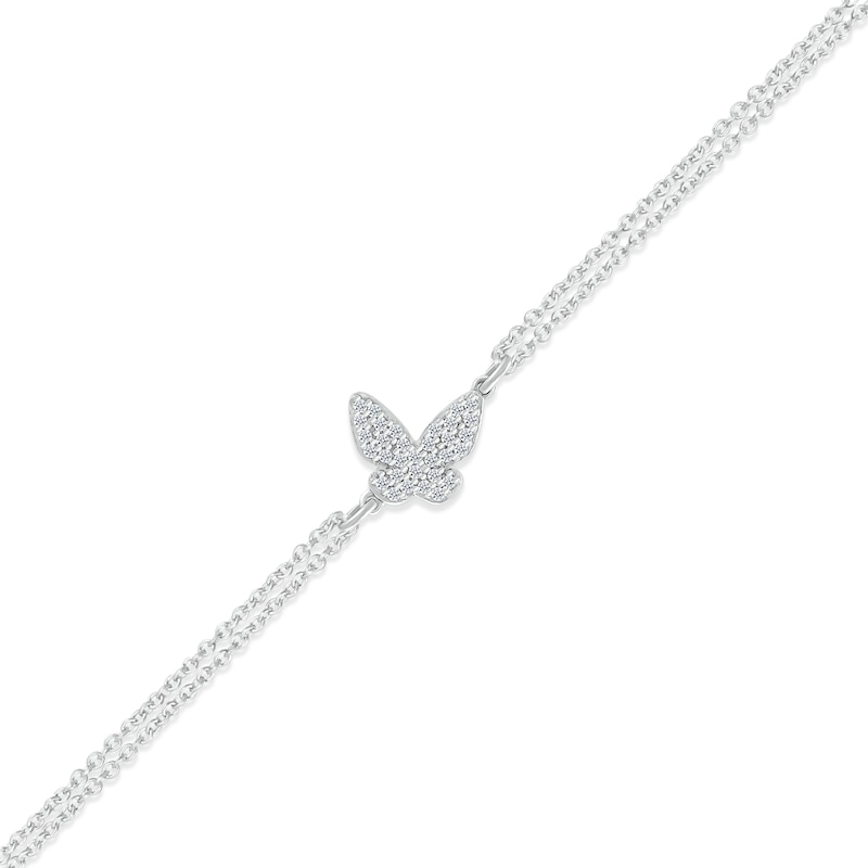 Diamond Butterfly Double-Strand Anklet 1/8 ct tw Round-cut Sterling Silver 9"