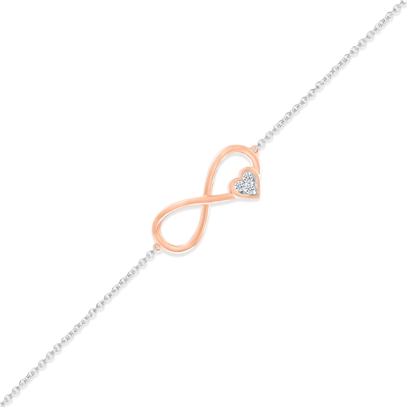 Diamond Infinity Heart Anklet 1/20 ct tw Round-cut Sterling Silver & 10K Rose Gold 9"