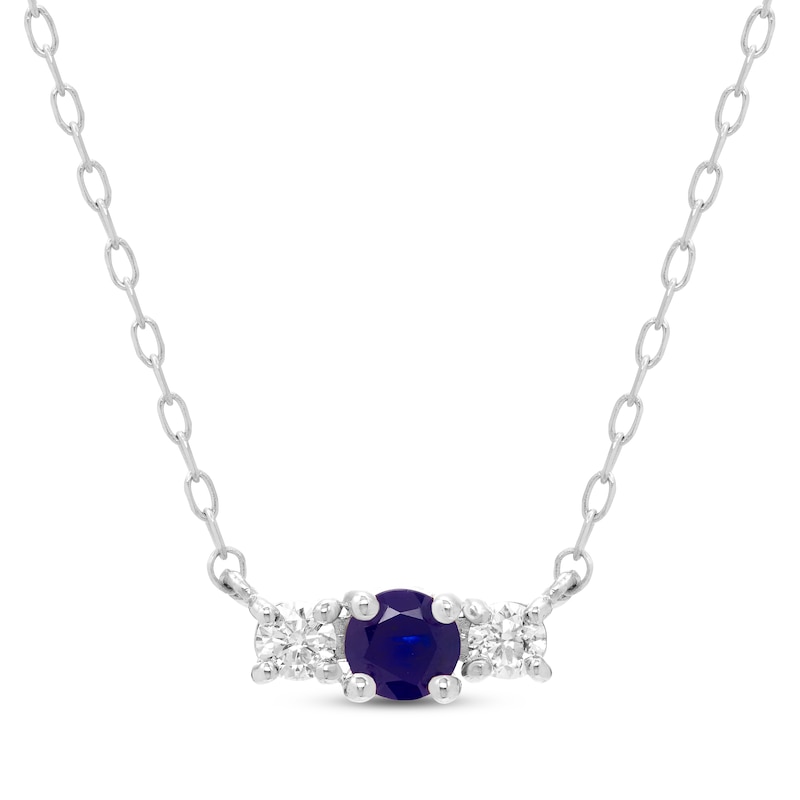 Blue Sapphire & Diamond Three-Stone Necklace 1/8 ct tw 10K White Gold 18