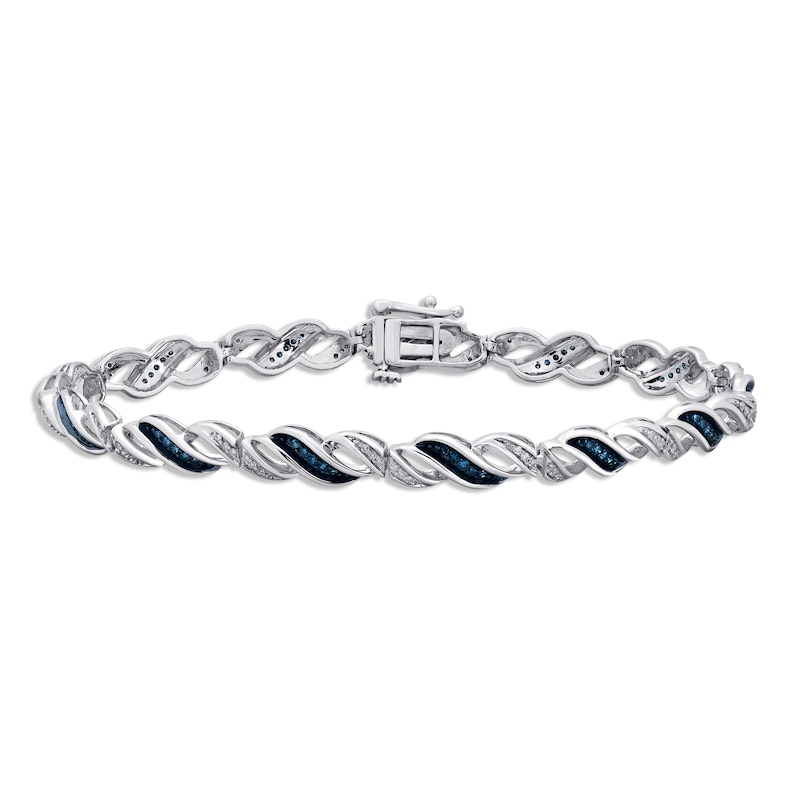 Blue & White Diamond Swirl Bracelet 1/2 ct tw Round-cut Sterling Silver 7.25"