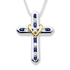 Thumbnail Image 0 of Cross Necklace Lab-Created Sapphire Sterling Silver/10K Gold