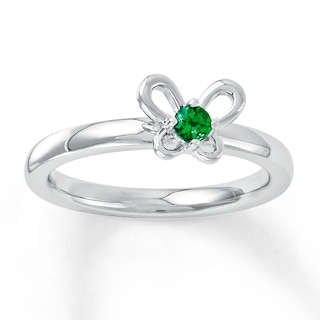 Stackable Butterfly Ring Lab-Created Emerald Sterling Silver | Kay