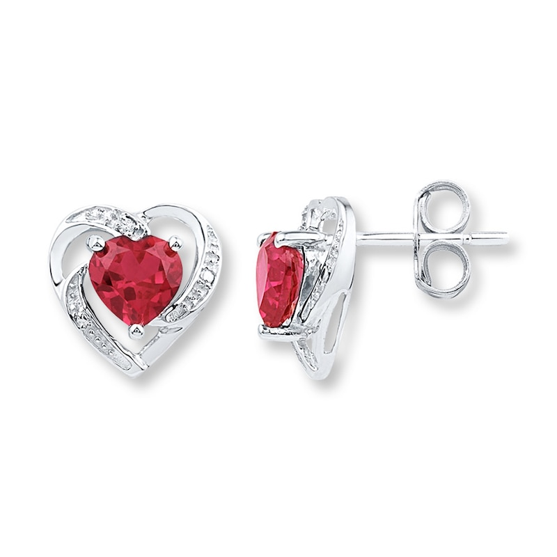 Lab-Created Ruby Diamond Accents 10K White Gold Earrings