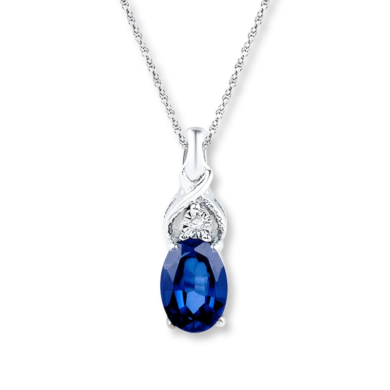 Lab-Created Sapphire Diamond Accent 10K White Gold Necklace