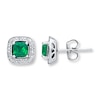 Thumbnail Image 0 of Lab-Created Emerald Earrings 1/15 cttw Diamonds Sterling Silver