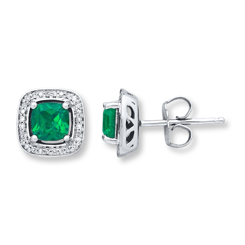 Lab-Created Emerald Earrings 1/15 cttw Diamonds Sterling Silver