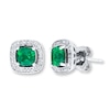 Thumbnail Image 1 of Lab-Created Emerald Earrings 1/15 cttw Diamonds Sterling Silver