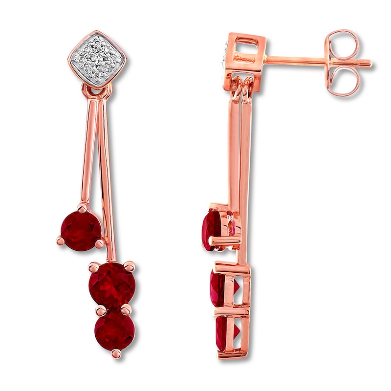 Lab-Created Ruby Earrings 1/20 ct tw Diamonds 10K Rose Gold