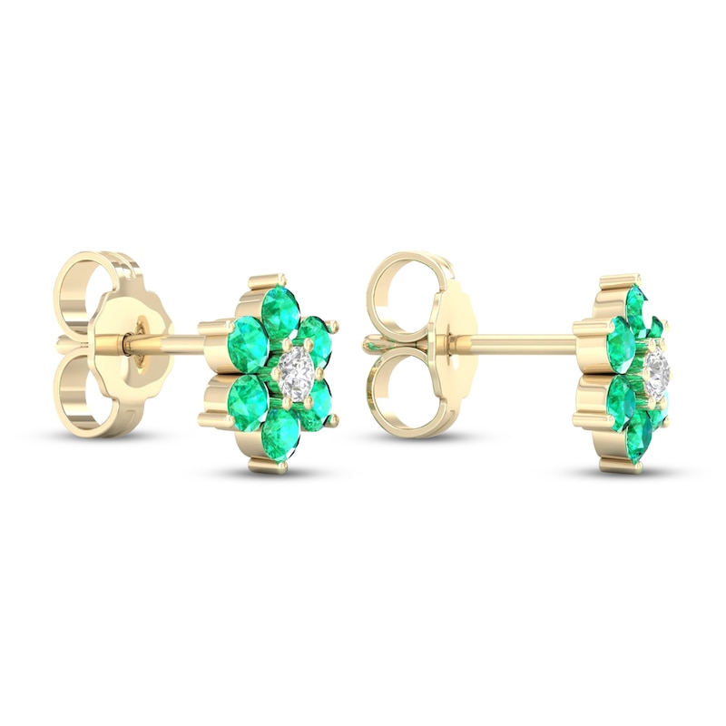 Emerald Stud Earrings 1/20 ct tw Diamonds 10K Yellow Gold
