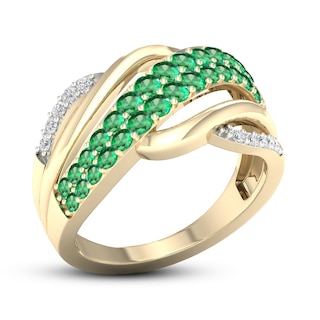 Emerald Ring 1/6 ct tw Diamonds 10K Yellow Gold|Kay