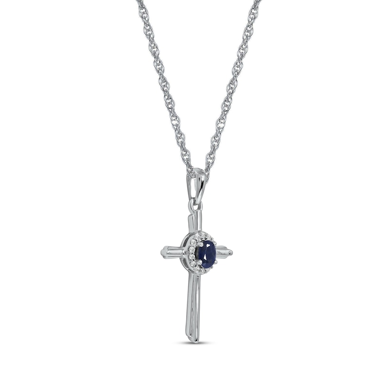 Blue Sapphire & Diamond Cross Necklace 1/20 ct tw 10K White Gold 18"