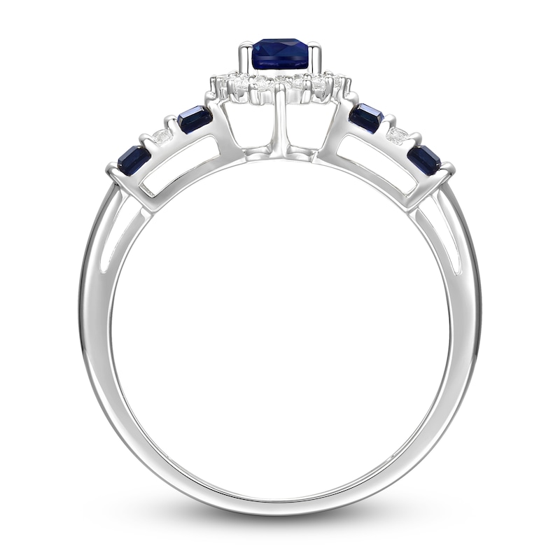 Blue Sapphire Ring 1/10 ct tw Diamonds 10K White Gold