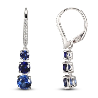 Blue/White Lab-Created Sapphire Three-Stone Drop Earrings Sterling Silver|Kay