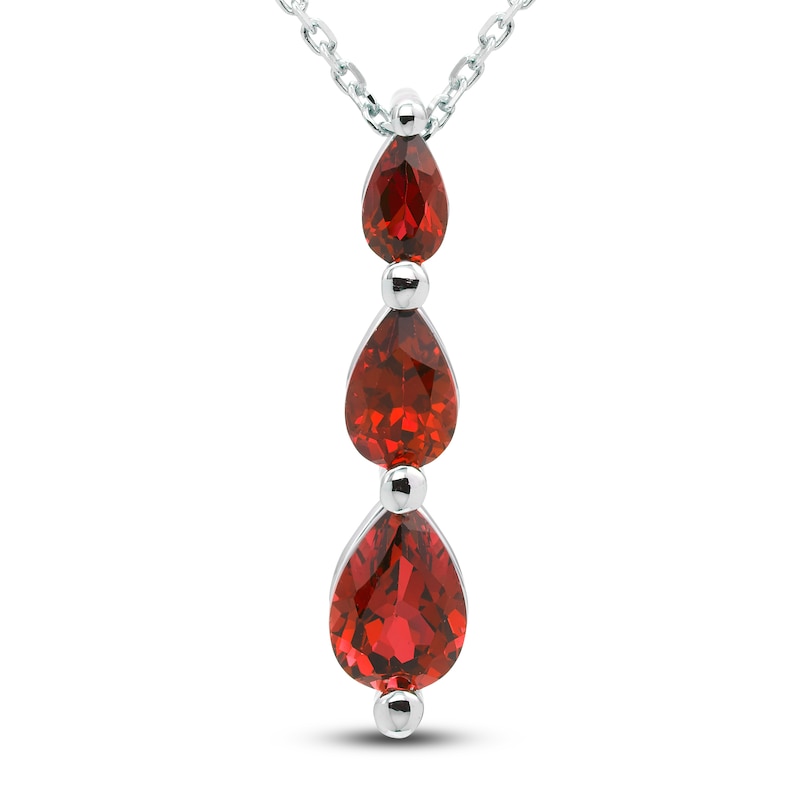 Lab-Created Ruby Three-Stone Necklace Sterling Silver 18"