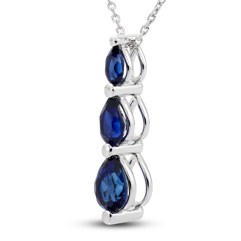 Blue Lab-Created Sapphire Three-Stone Necklace Sterling Silver 18"