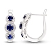 Thumbnail Image 1 of Blue/White Lab-Created Sapphire Three-Stone Hoop Earrings Sterling Silver