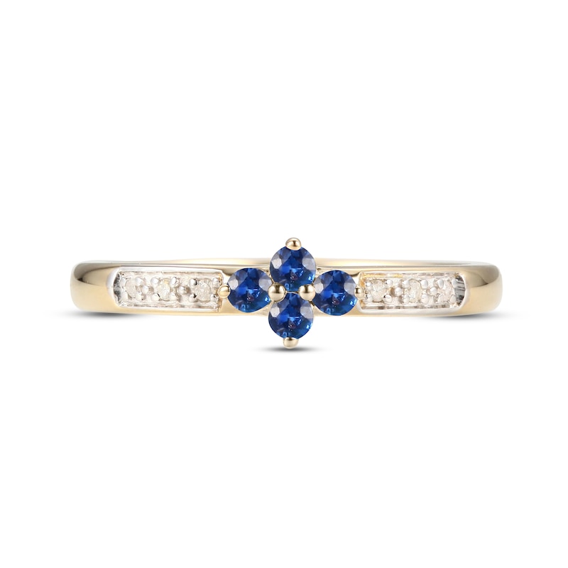 Blue Sapphire & Diamond Dainty Flower Ring Round-cut 10K Yellow Gold
