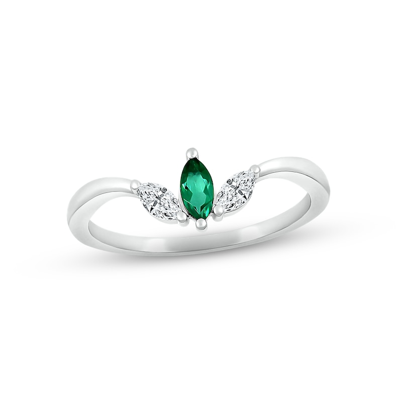 Lab-Created Emerald & White Lab-Created Sapphire Three-Stone Ring Sterling Silver