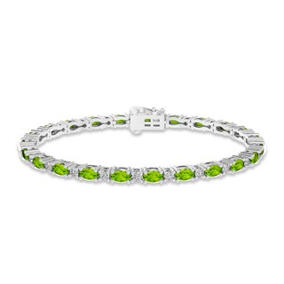 Peridot & White Lab-Created Sapphire Link Bracelet Sterling Silver 7.25&quot;|Kay