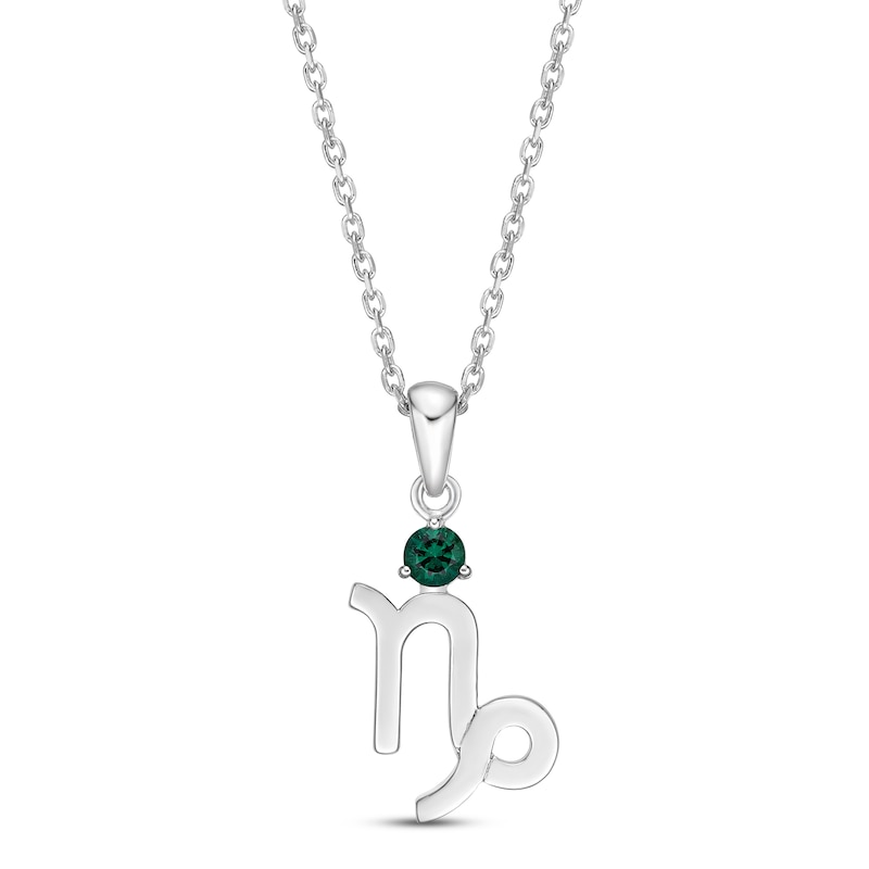 Lab-Created Emerald Capricorn Zodiac Necklace Sterling Silver 18"