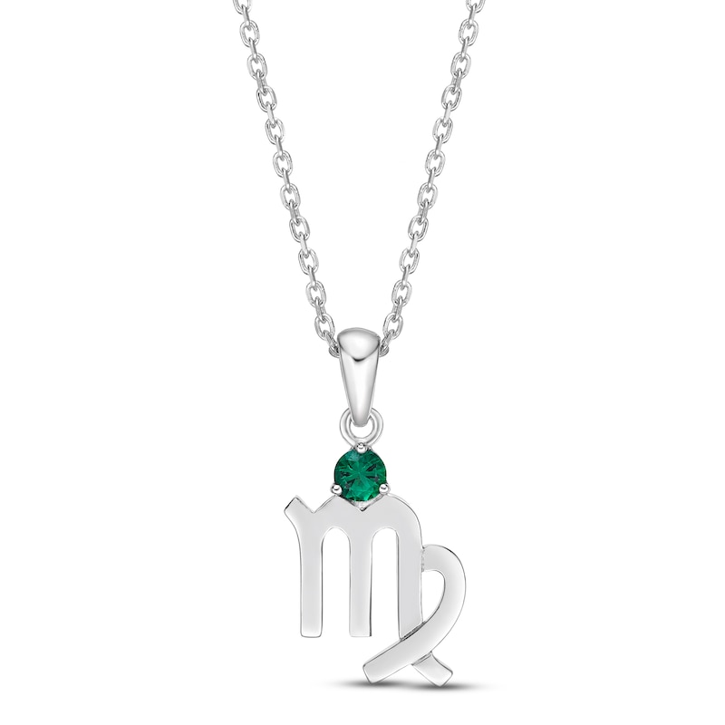 Lab-Created Emerald Virgo Zodiac Necklace Sterling Silver 18"