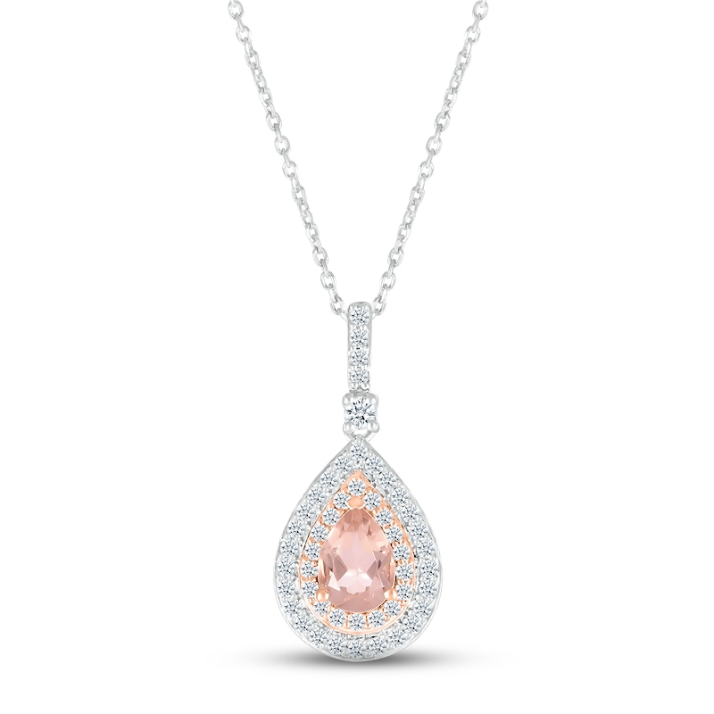 Morganite & White Lab-Created Sapphire Necklace Sterling Silver & 10K Rose Gold 18"