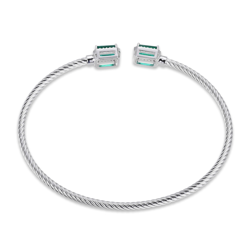 Lab-Created Emerald & White Lab-Created Sapphire Rope Cuff Bangle Bracelet Sterling Silver