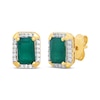 Thumbnail Image 0 of Emerald-Cut Emerald & Round-Cut Diamond Stud Earrings 1/10 ct tw 10K Yellow Gold