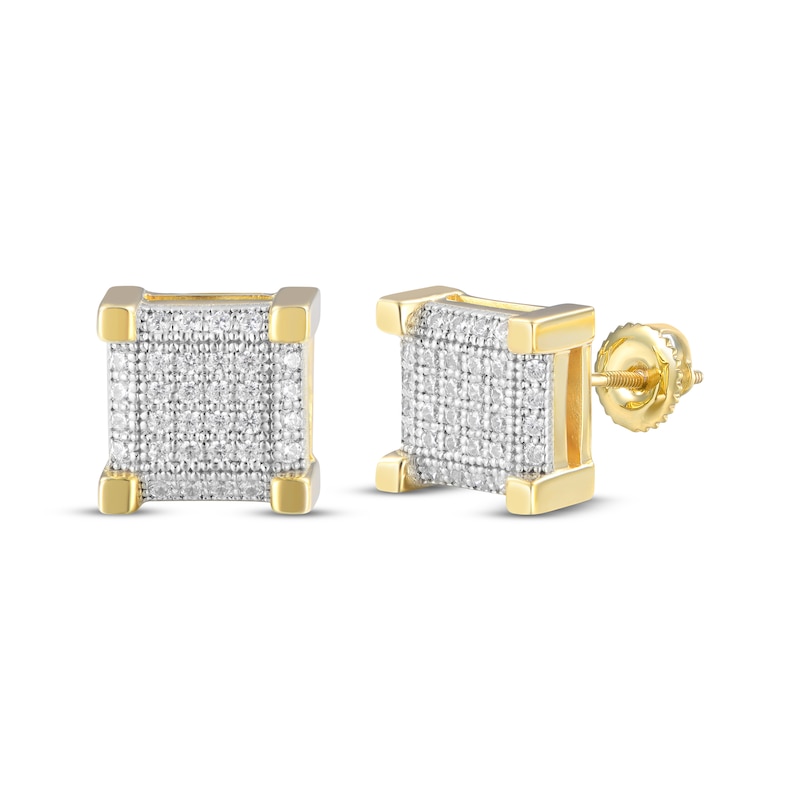 Men's Multi-Diamond Square Stud Earrings 1/4 ct tw 10K Yellow Gold