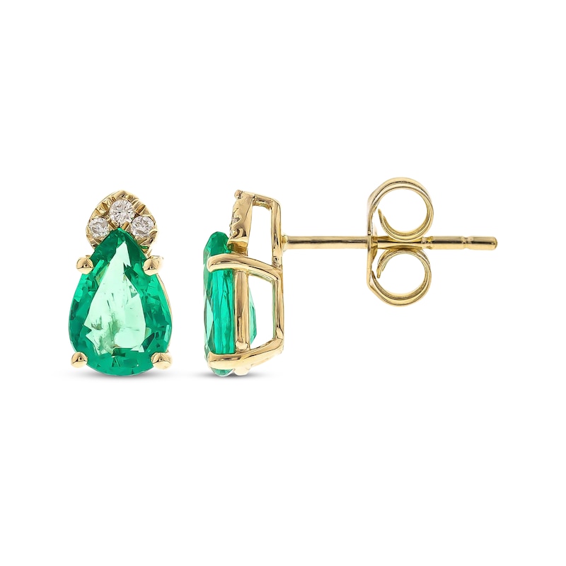 Pear-Shaped Emerald & Diamond Earrings 1/20 ct tw 10K Yellow Gold