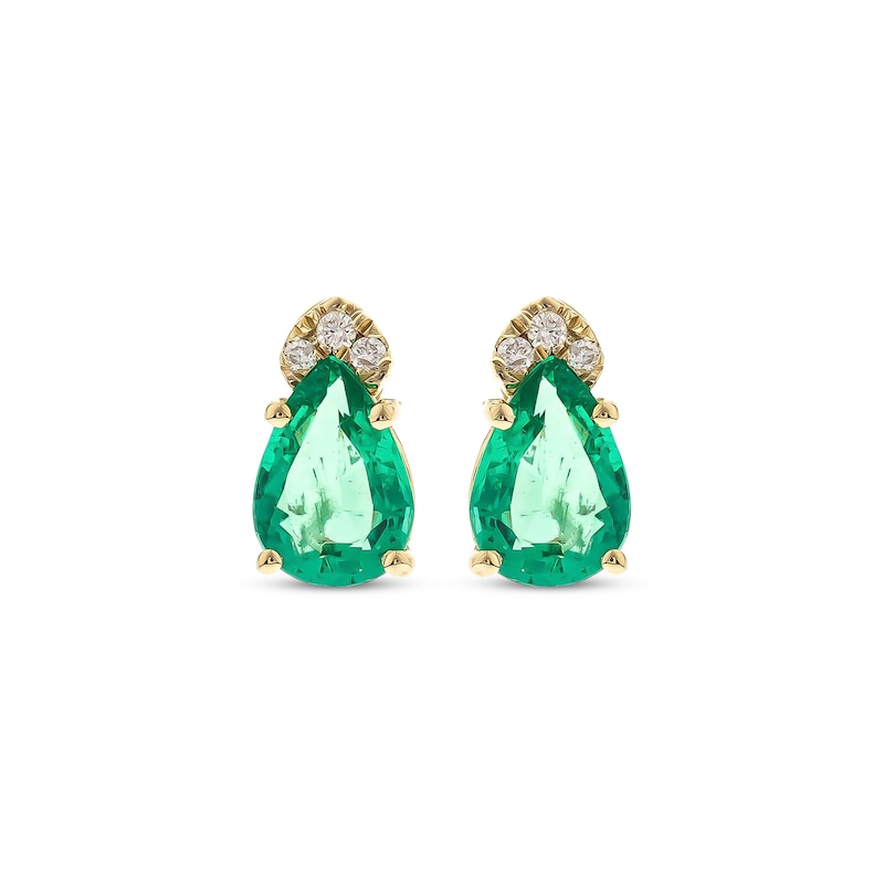 Pear-Shaped Emerald & Diamond Earrings 1/20 ct tw 10K Yellow Gold