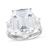 Thumbnail Image 0 of Emerald & Trapezoid-Cut White Lab-Created Sapphire Ring Sterling Silver
