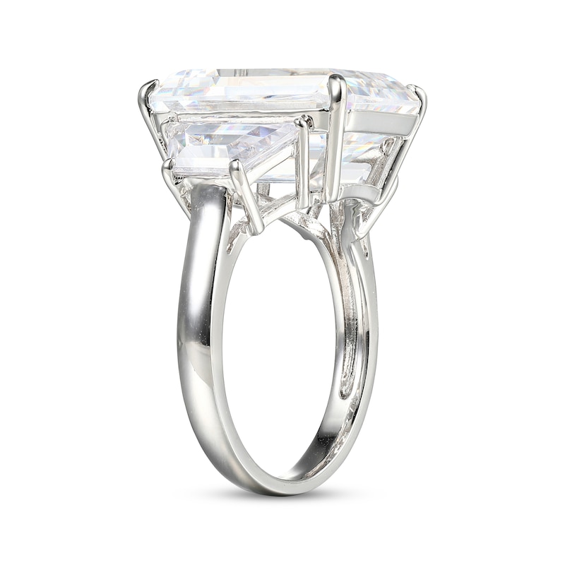 Emerald & Trapezoid-Cut White Lab-Created Sapphire Ring Sterling Silver