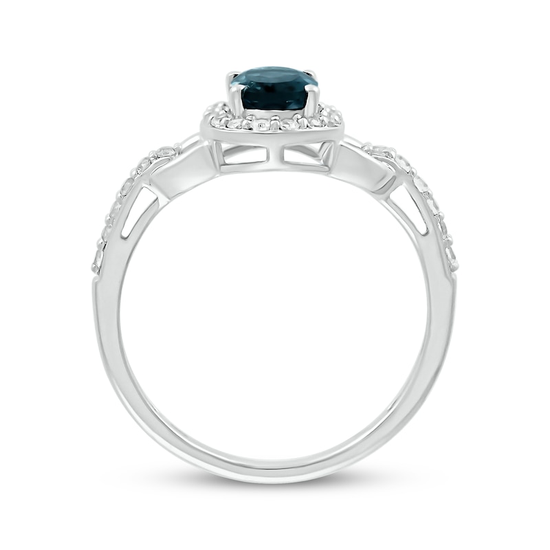 Oval-Cut London Blue Topaz & White Lab-Created Sapphire Buckle Ring 10K White Gold